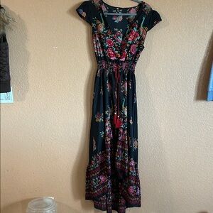 Floral Maxi Dress - Black and Pink